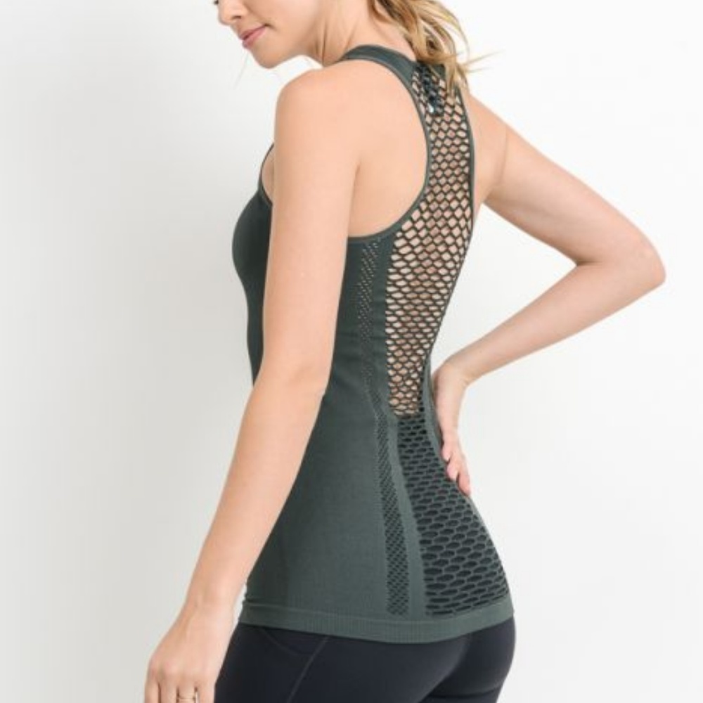 Green Lattice Combo Detail Tank Top